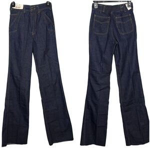 Vintage 70s Bell Bottom Jeans High Rise Dark Wash Disco Flare